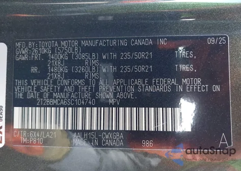 2025 Lexus Rx 350H Luxury z USA, uszkodzony, nr VIN 2T2BBMCA6SC104740